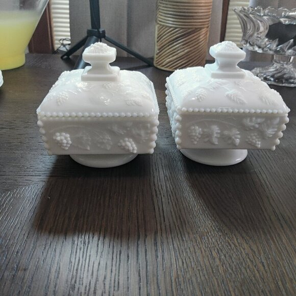 Westmorland milk glass candy dish with lid. Highly decorated & embossed. 2 avail - Picture 2 of 9